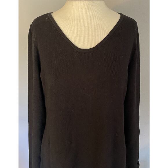 Rachel Parcell Knit Sweater Dress Sz L Black Ruffle Trim Cuff Stretch Blogger - Picture 2 of 9